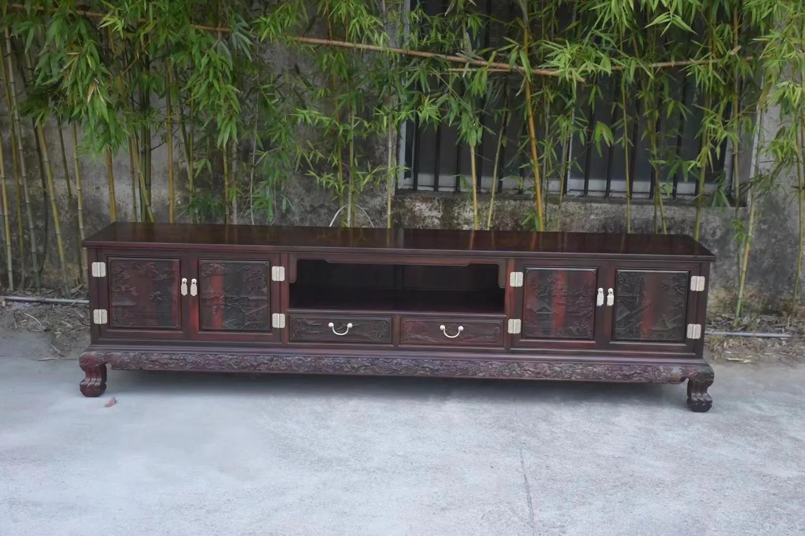 加长加宽雕花老榆木电视柜,交趾黄檀电视柜加高款