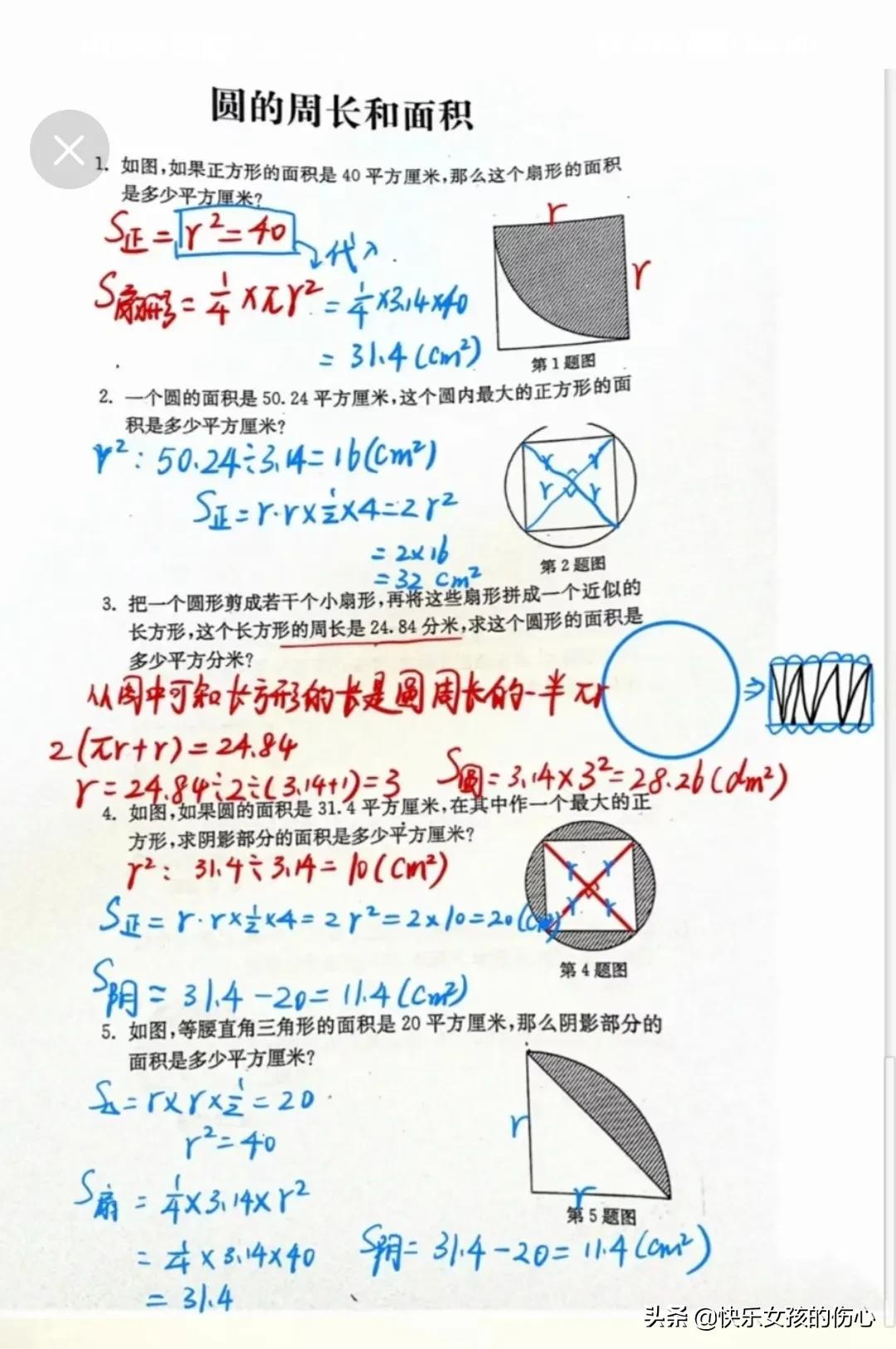 六年级圆的面积周长公式解题大全,六年级圆的周长与面积练习题大全