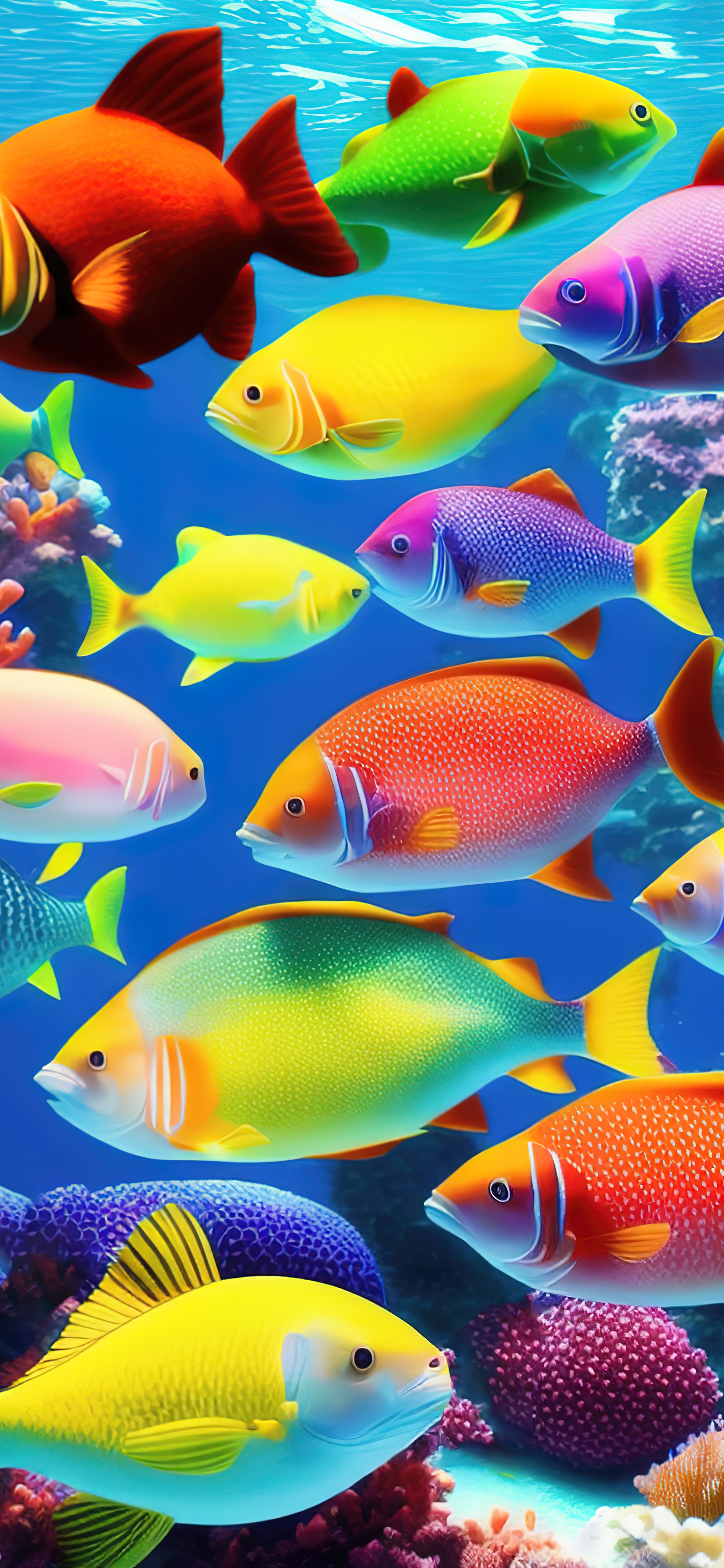 原图壁纸：鱼儿在海里游来游去，自由自在