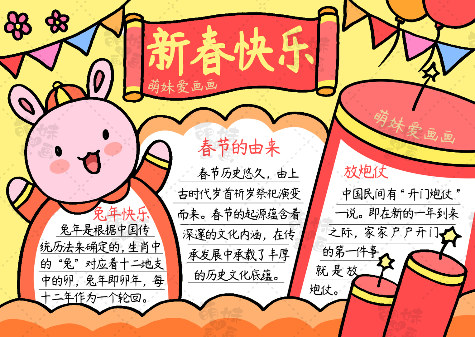 2023兔年手抄报,新年手抄报2023兔年简单好看