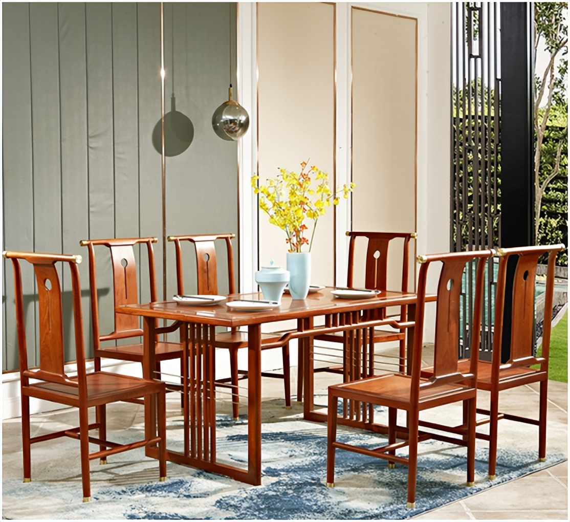 实木餐桌椅原木风,新中式实木餐桌椅