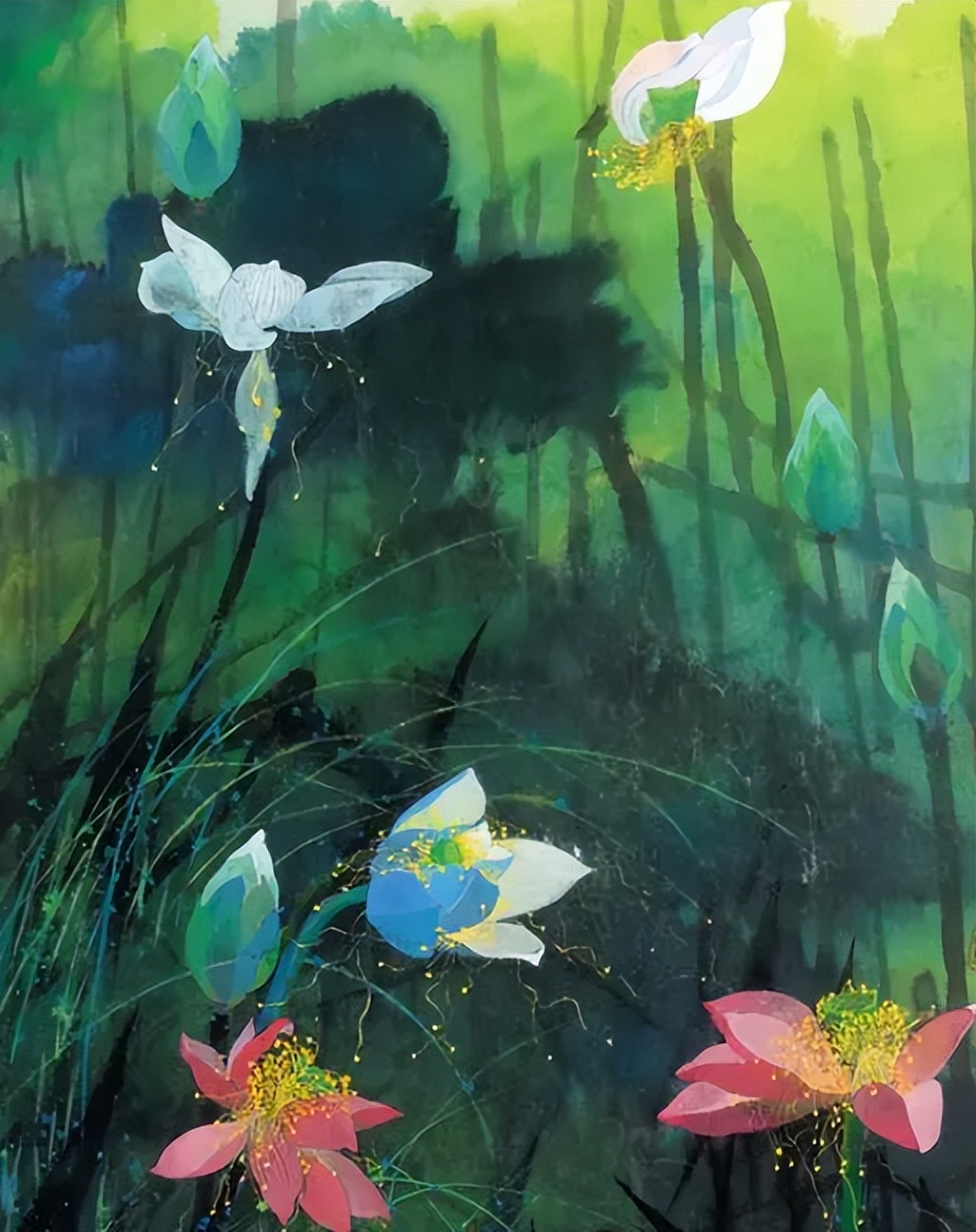 袁运甫彩墨画图片,袁运甫彩墨画荷花系列作品欣赏