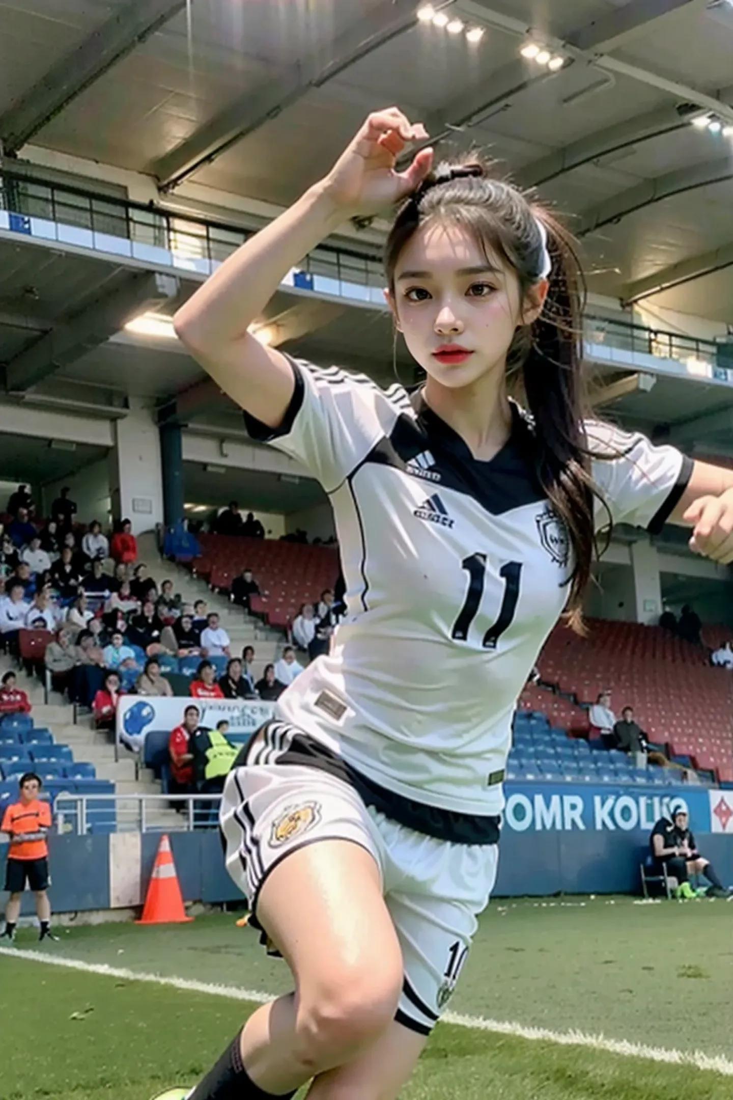 足球场上最美的女孩,足球场上踢球的女生