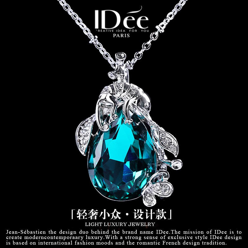 蓝宝石项链女款华丽,法国idee黑宝石项链女