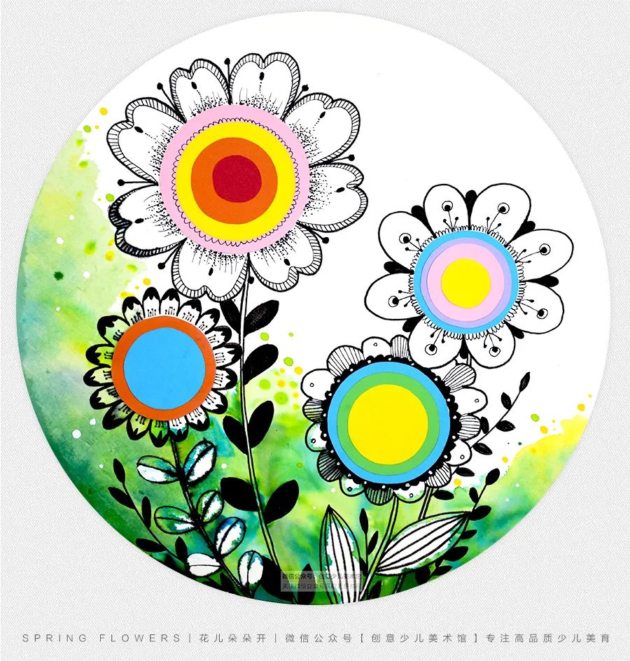 春季儿童画简单又漂亮,花儿朵朵线描儿童画