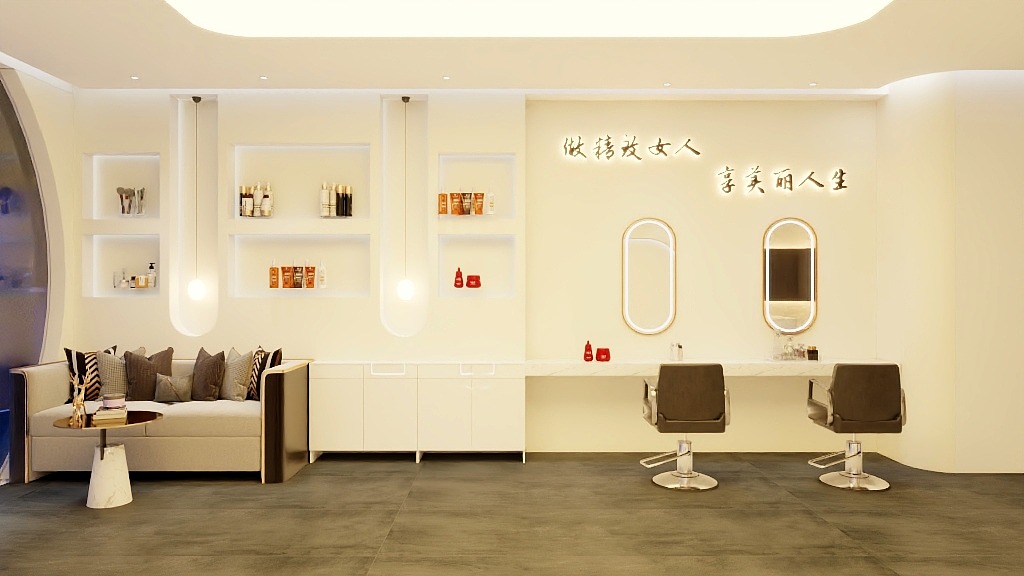 时尚美发店装修设计方案,美发店装修设计效果图案例