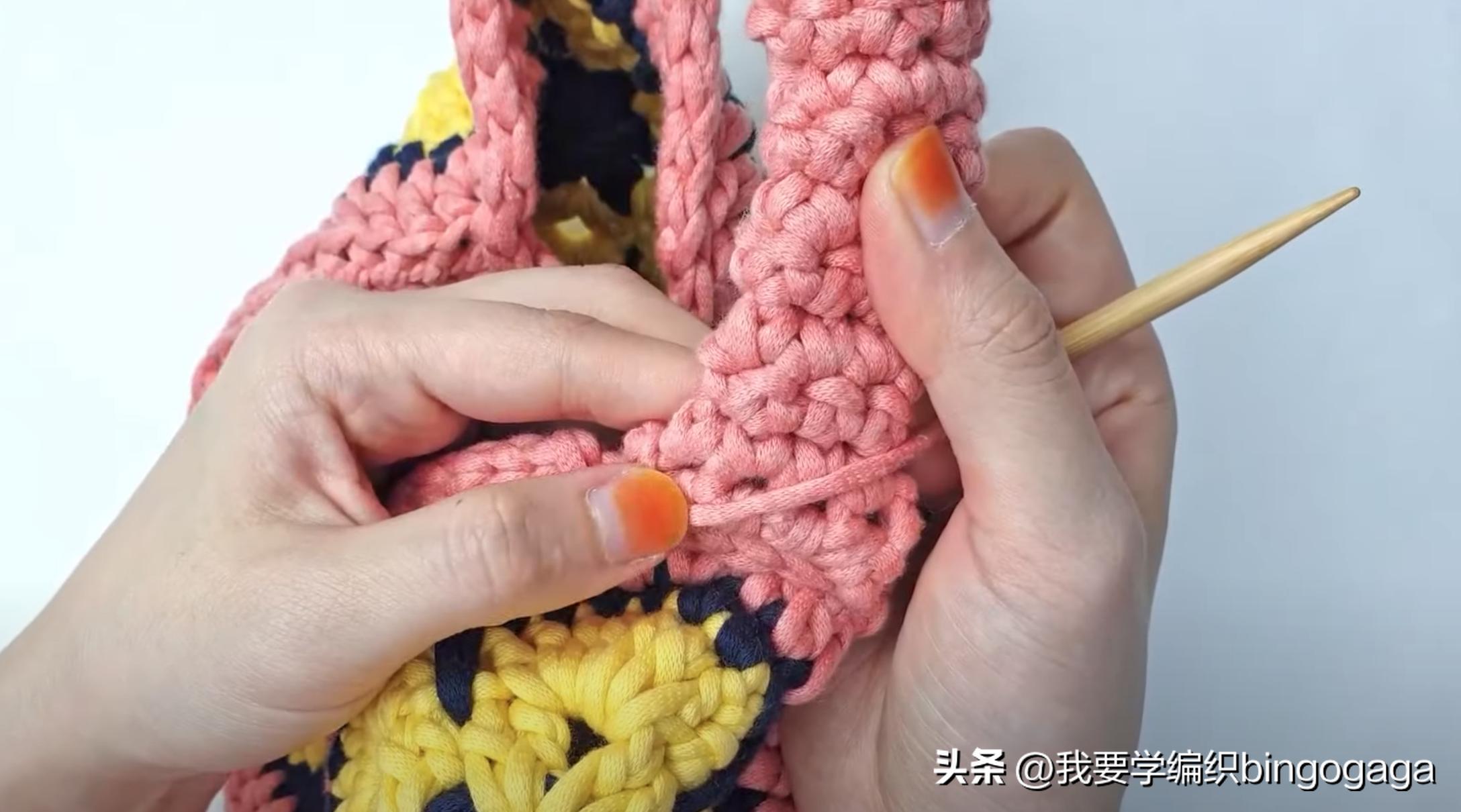 祖母方格小包包拼接编织教程,方形镂空小花包编织教程