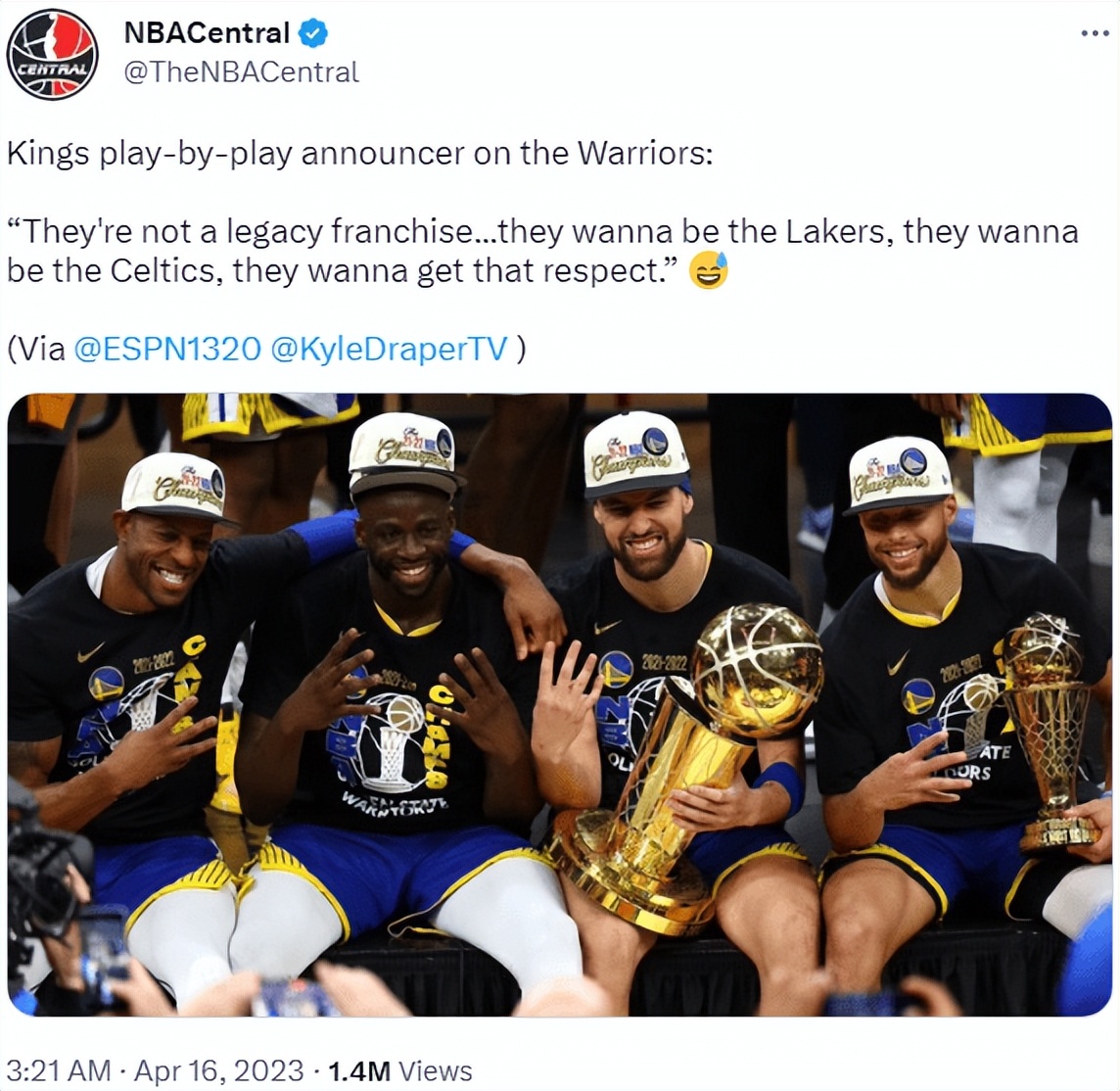 被毒奶？国王主播：勇士是王朝球队，想成湖凯，球迷：羡慕嫉妒恨