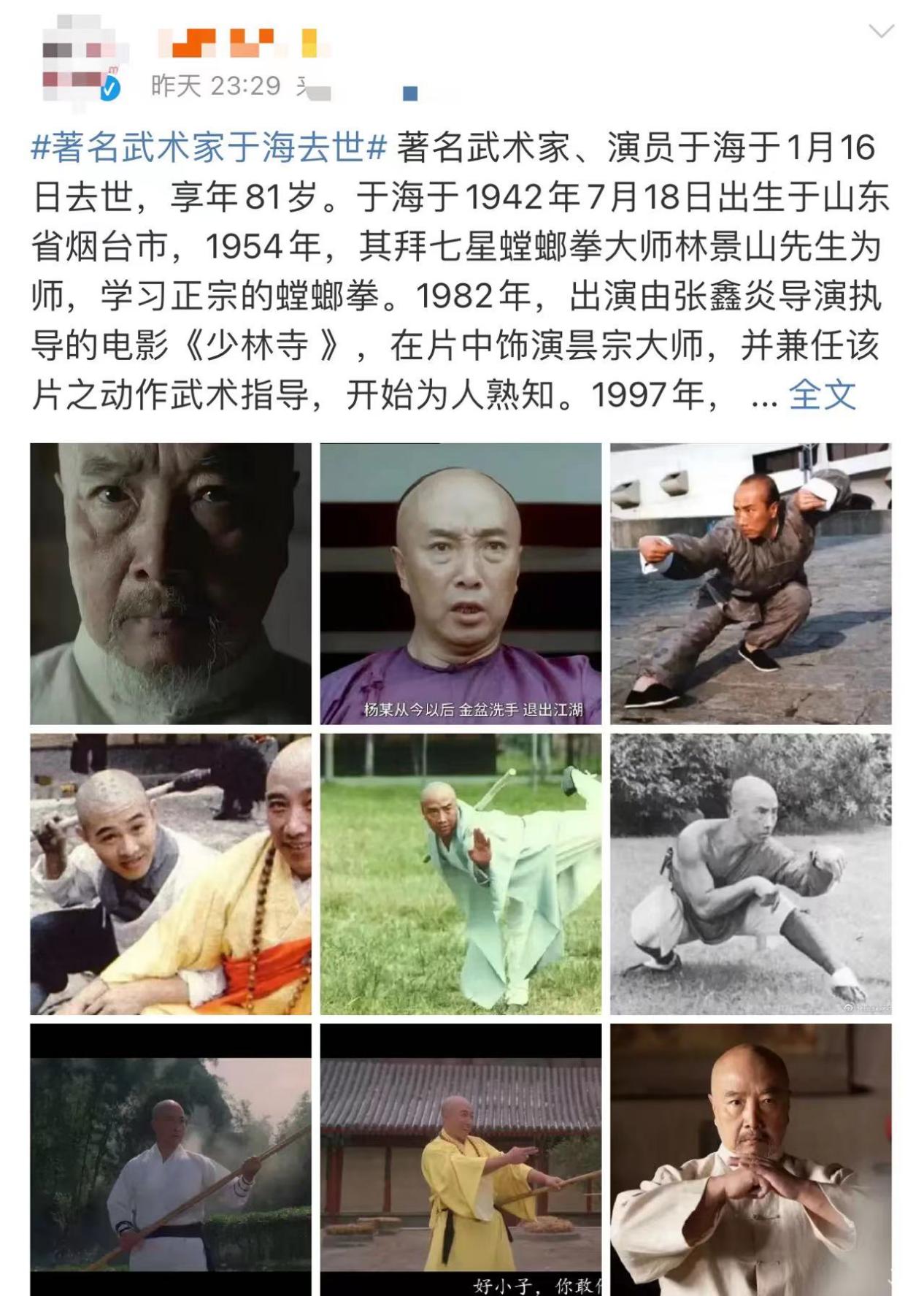 于海真的是李连杰的师傅吗,82年少林寺方丈扮演者于海年龄