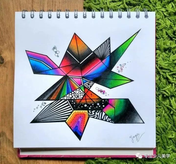 创意素描线描几何形体,线描画创意画优秀作品8级