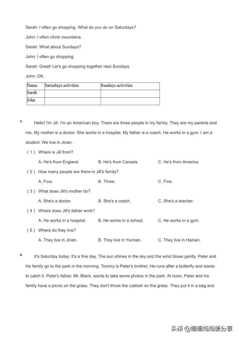 小学英语阅读理解练习题简短,小学英语阅读理解带翻译20篇