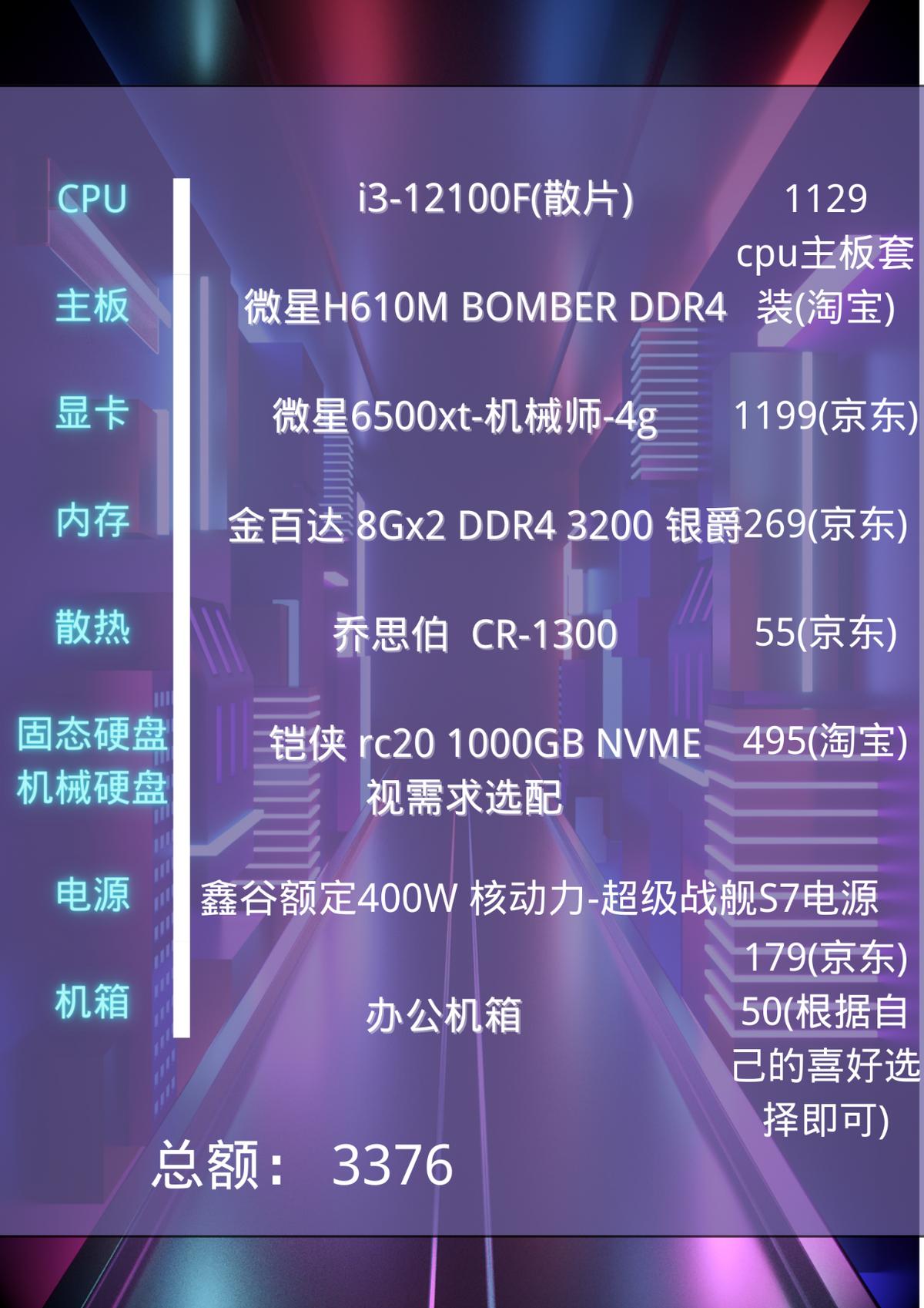 双十一装机配置推荐1400元办公机到顶级生产力主机（上）