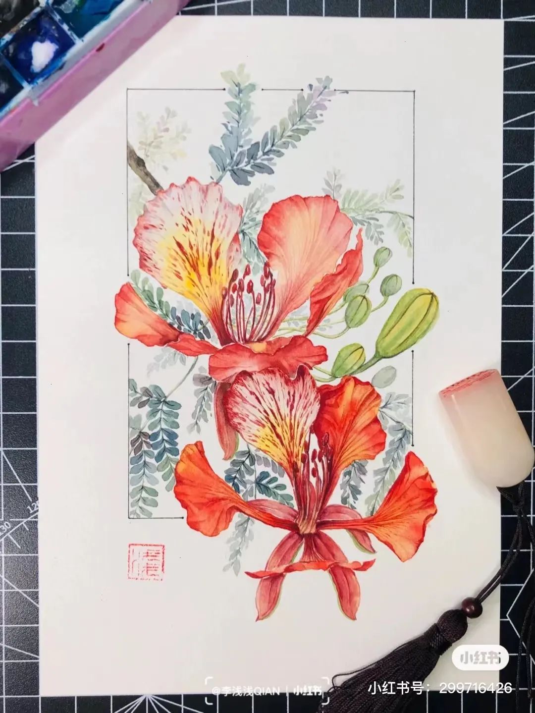 水彩中国风风景简单,古风水彩花卉简单又好看