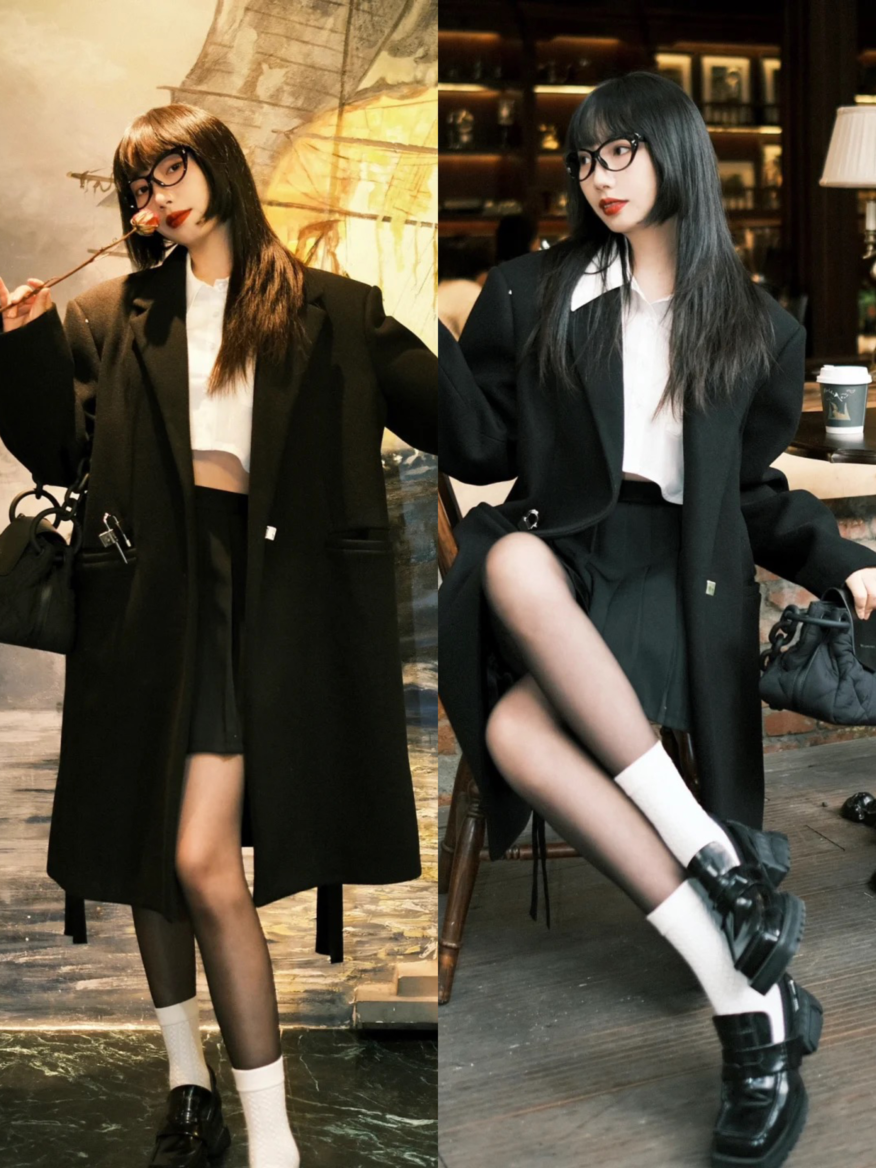 黑丝小腿袜和过膝袜哪个显腿长,今冬不流行露脚踝了露袜才更时髦