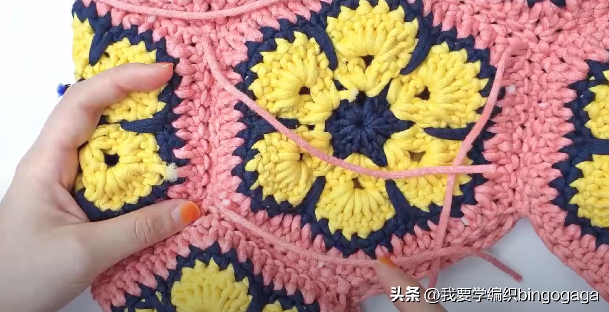 祖母方格小包包拼接编织教程,方形镂空小花包编织教程