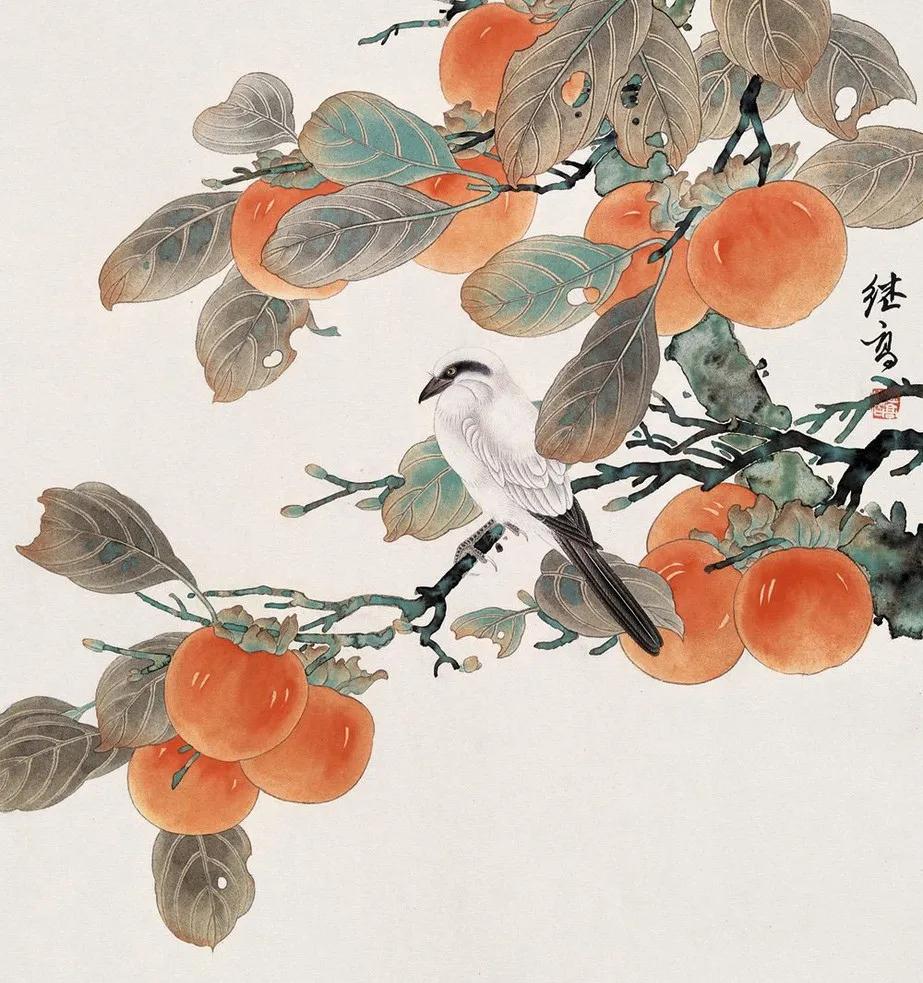 柿子喜鹊国画寓意,喜鹊柿子画寓意