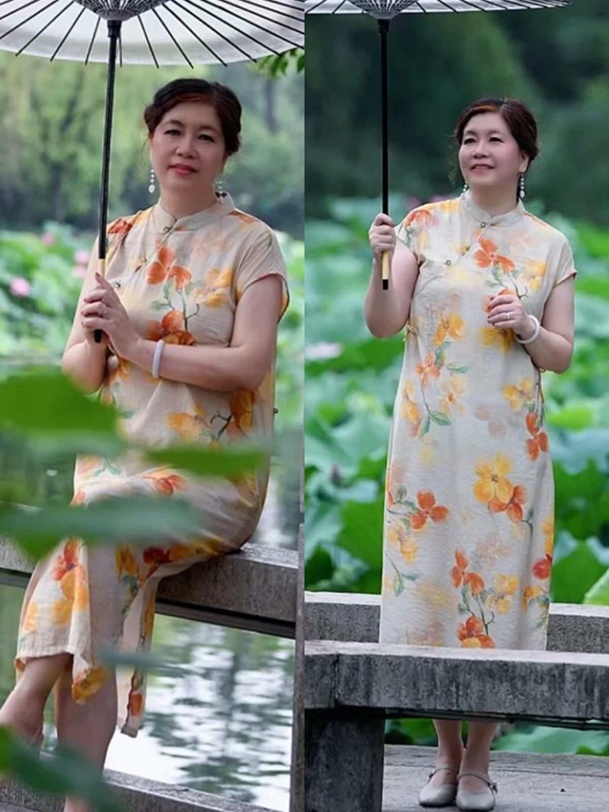 上了年纪的微胖妈妈，建议多穿“膝下裙+平底鞋”，显瘦又有气质