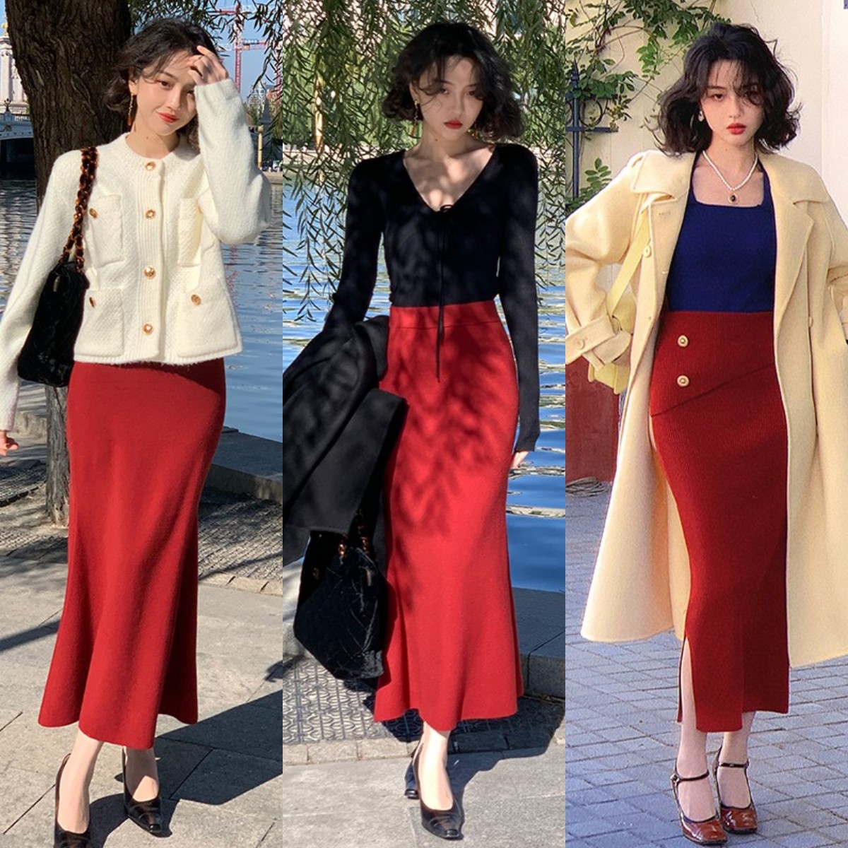 深秋半身裙中长款高级,半身裙上面配什么衣服深秋