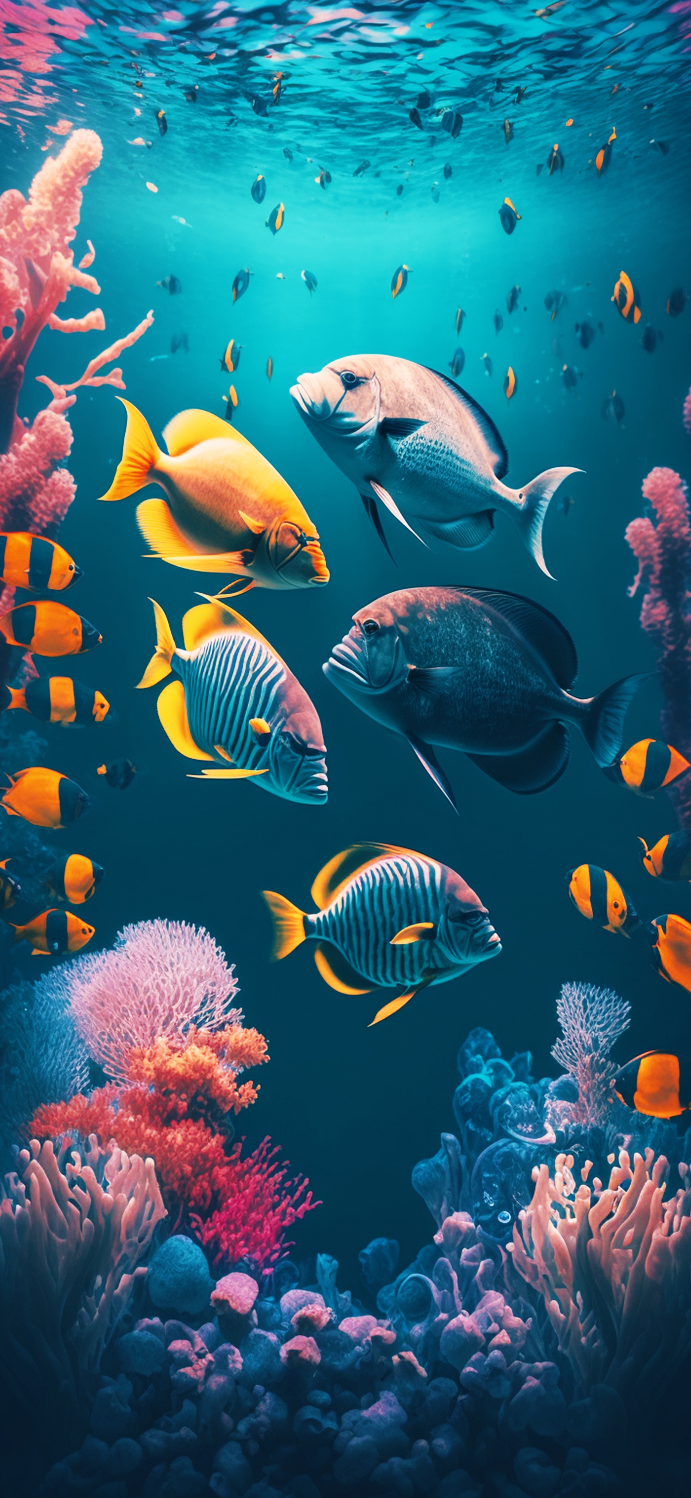 原图壁纸：鱼儿在海里游来游去，自由自在