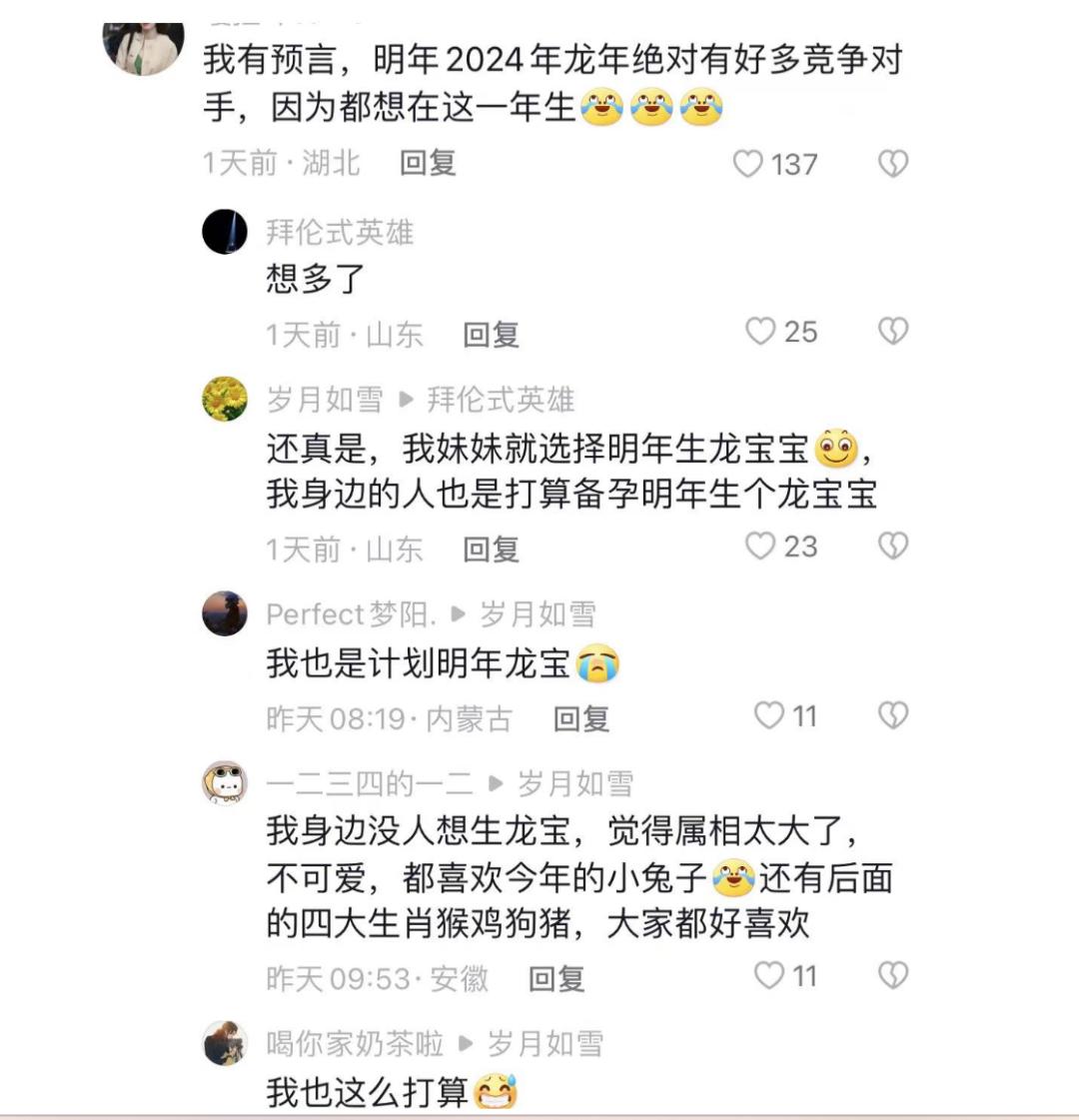 2024年将引发生育热潮？网友：7个已婚朋友，5个在备孕“龙宝宝”