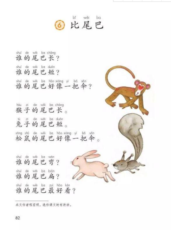 一年级上册课文6比尾巴讲解,一年级课文比尾巴朗读视频