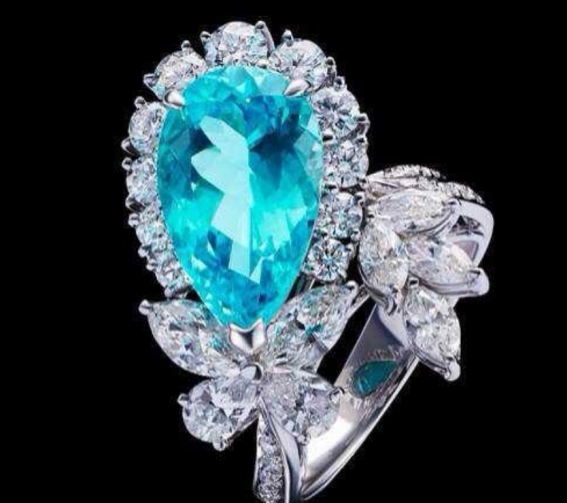 帕拉伊巴碧玺戒指18k霓虹,霓虹色的帕拉伊巴碧玺