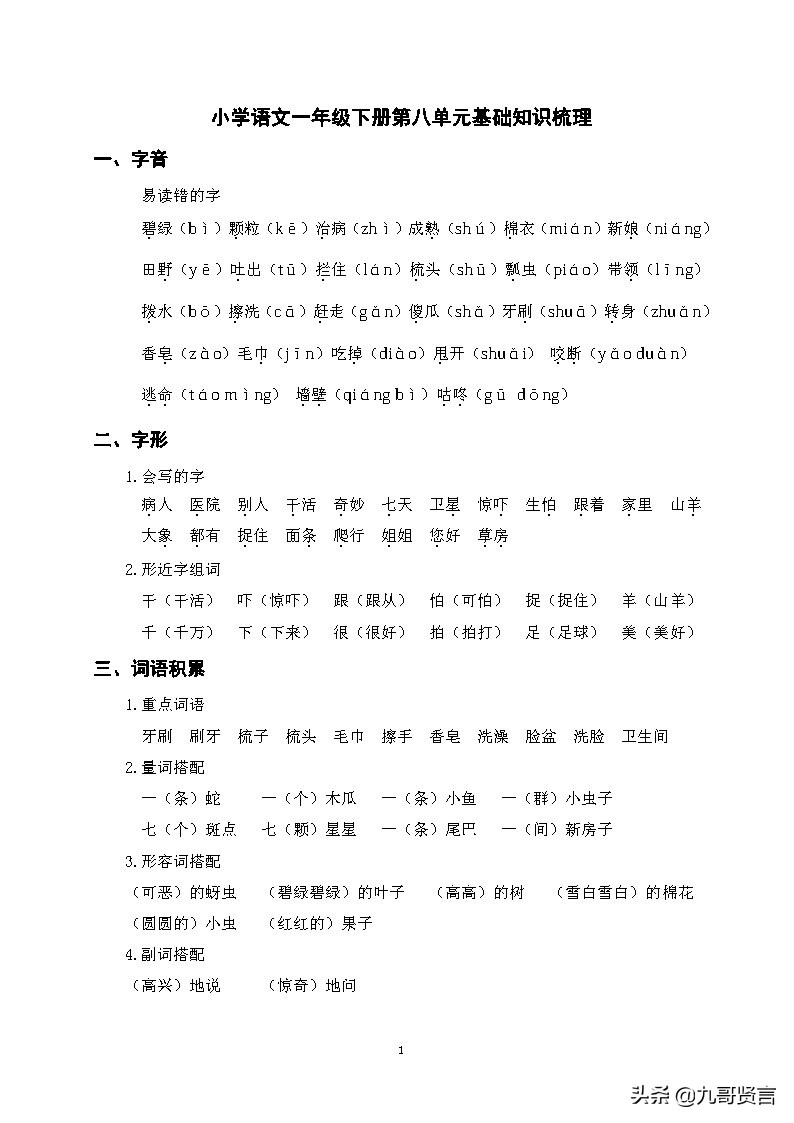 一年级下语文园地8字词句运用,一年级语文下册第八单元字词句