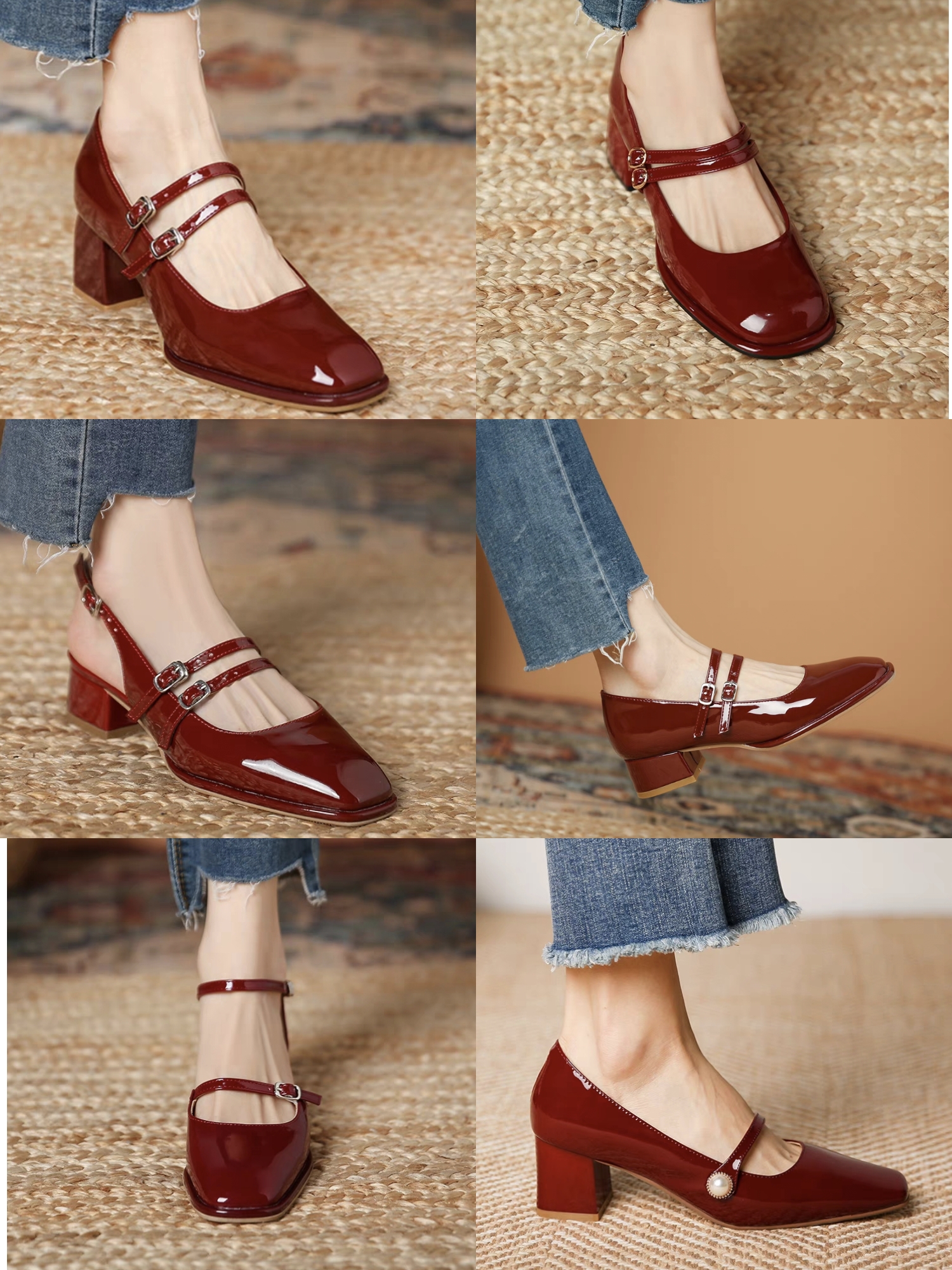 法式撞色玛丽珍鞋日常穿搭,红色玛丽珍鞋怎么搭配更高级