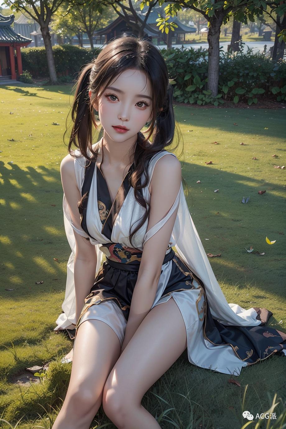 ai绘画暗黑系古风少女,古风高马尾绘画女