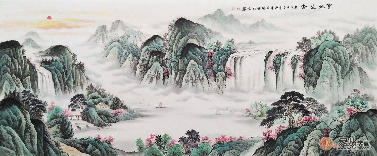 客厅沙发墙挂画名家手绘山水画,高档山水画挂客厅纯手绘