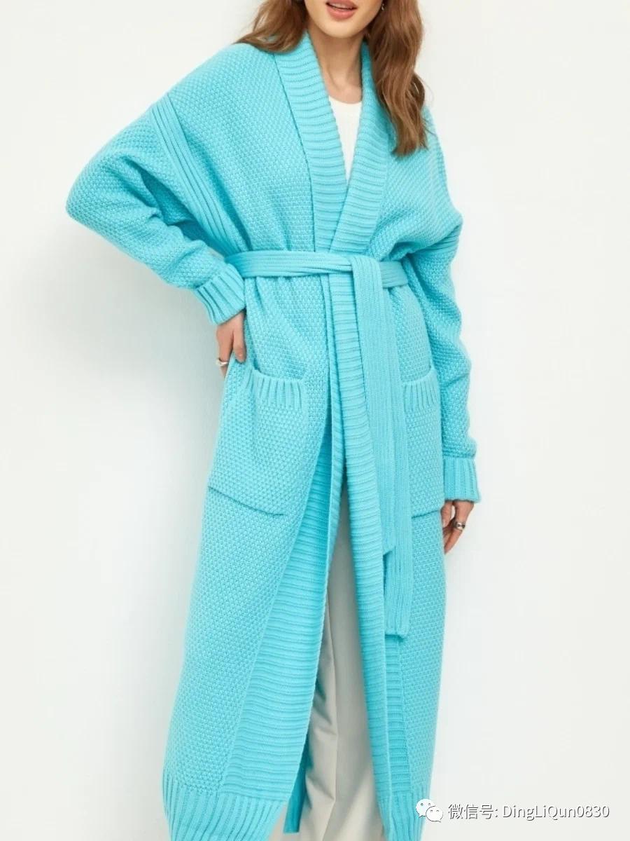 针织开衫中长款编织图,两种颜色的针织开衫编织教程