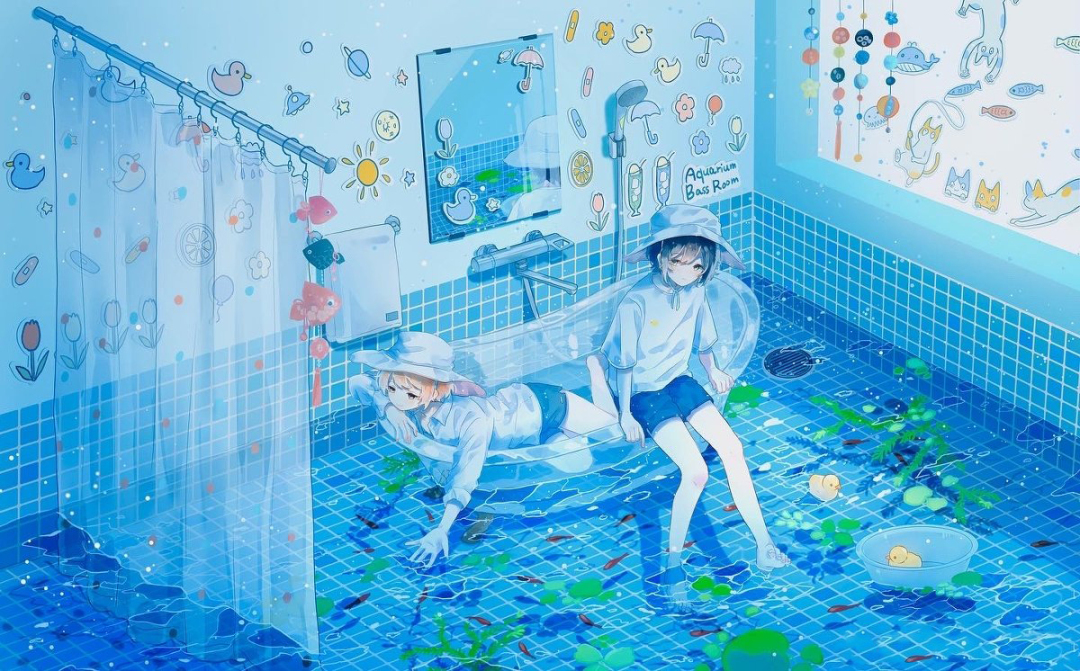 颜色丰富明亮吸引人的治愈系插画,蓝色星空插画