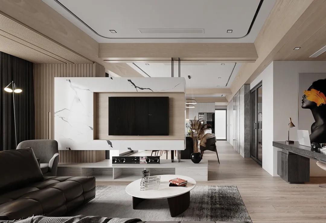 石膏线电视背景墙尺寸3.1米效果图,轻奢风装修2022新款电视背景墙纸