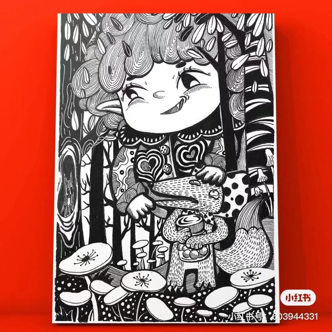 针管笔画线条练习,针管笔黑白装饰画线描