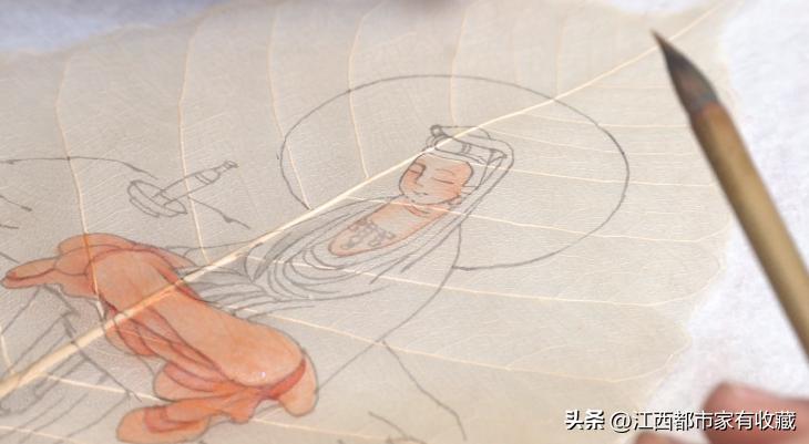 在叶子上画叶脉,叶脉作画