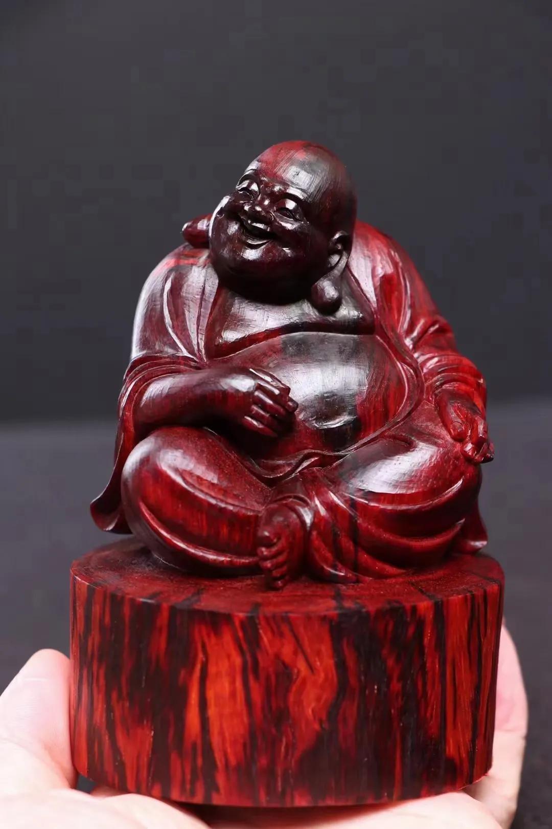紫檀木雕刻笑佛手串,紫檀木大笑佛