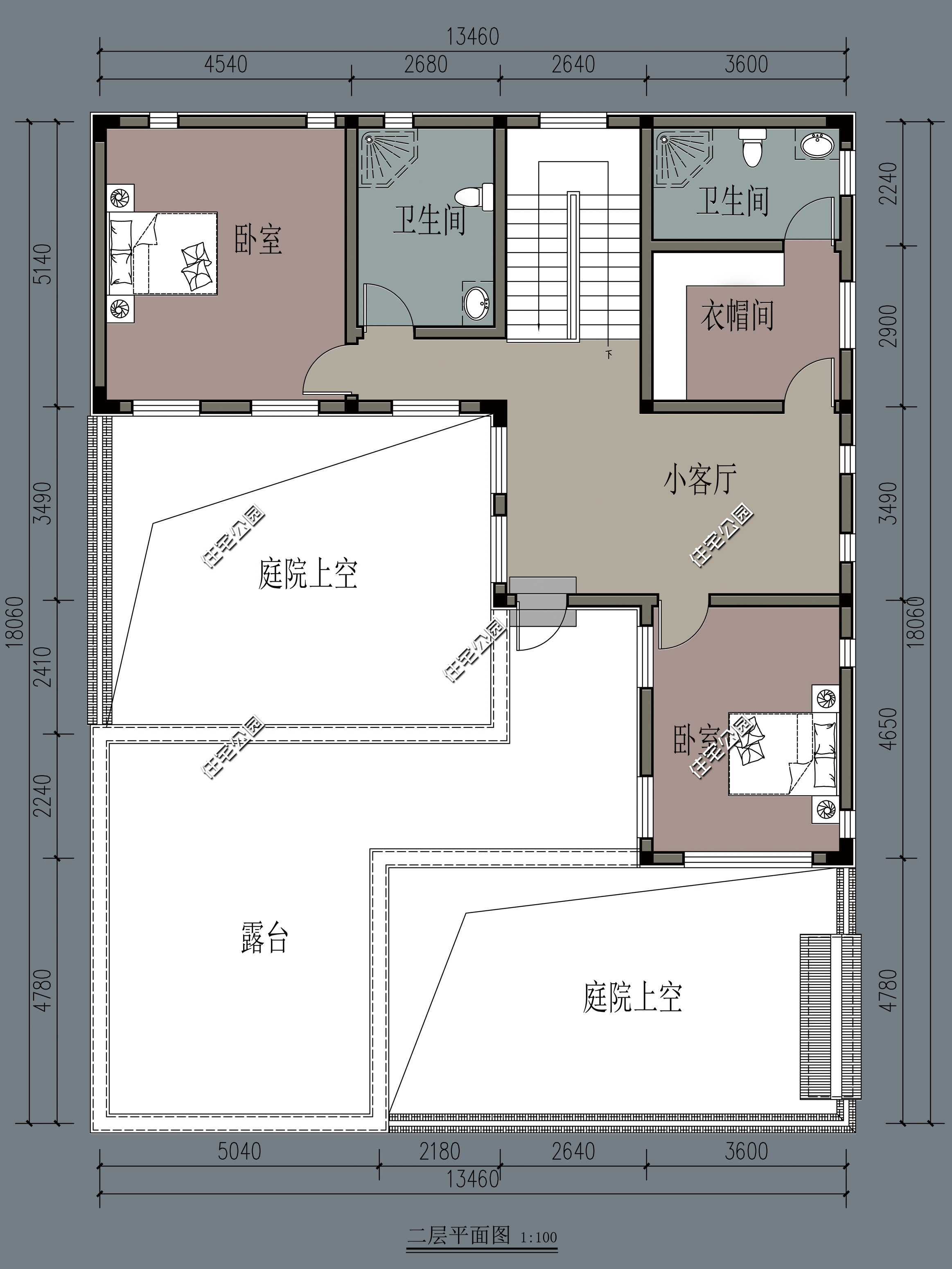 农村自建房二层对称小别墅外观图,开间12.8进深9.9二层别墅怎么设计