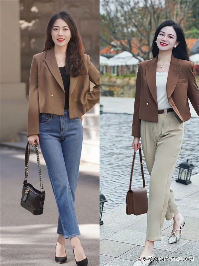今年最火中长款西装高级感加厚款,春天穿短款西装还是长款的好看啊