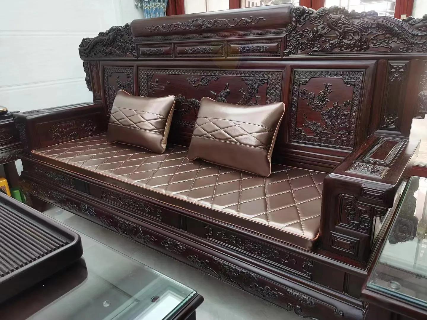 新中式红木家具实木沙发皮坐垫椅垫如何进行颜色搭配、选购保养?