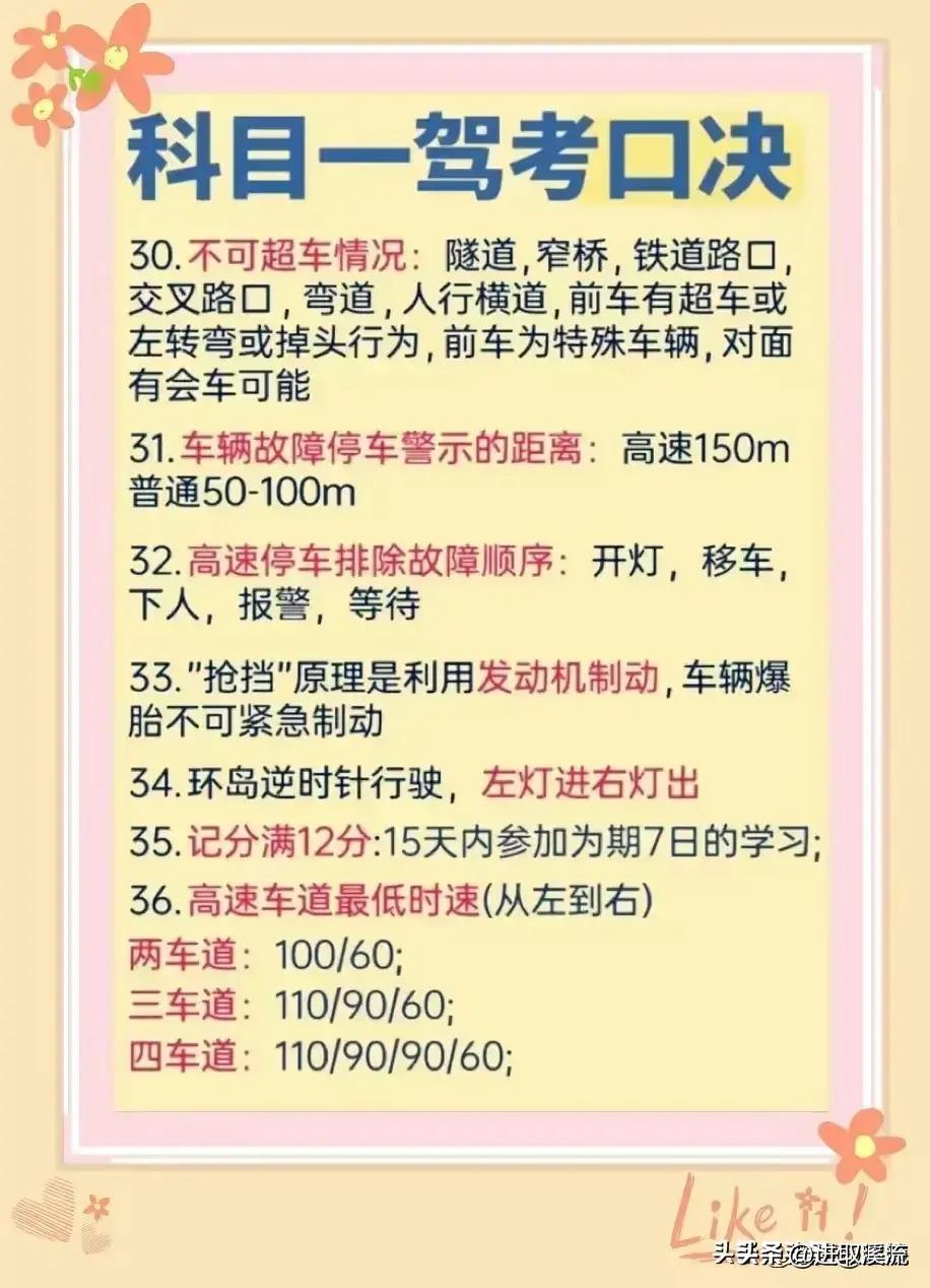 最新最全驾考口诀科目一,科目一驾考宝典速记口诀