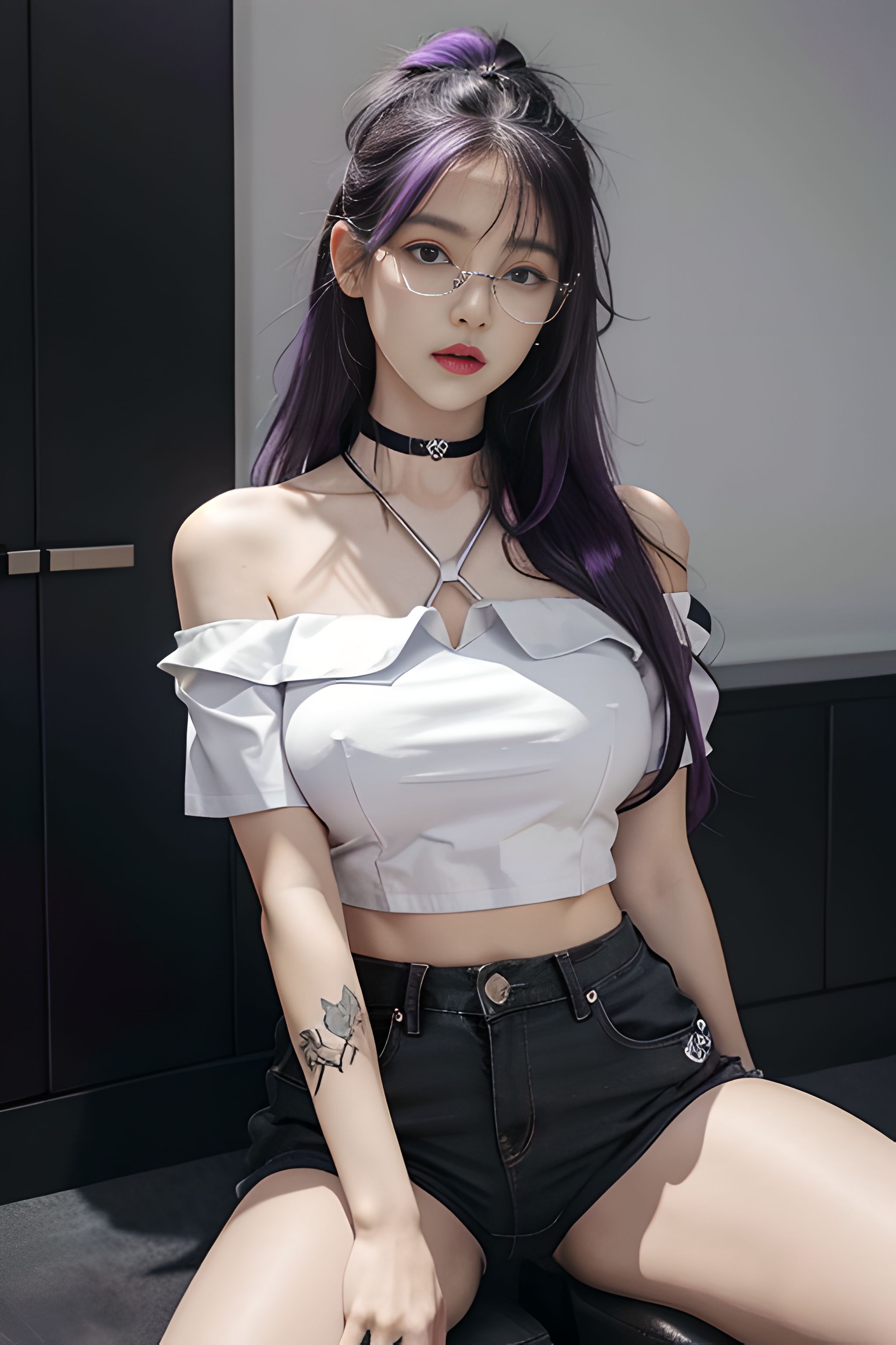 吊带上衣和紧身裤子拉丁舞服,黑色吊带背心蓝色紧身裤