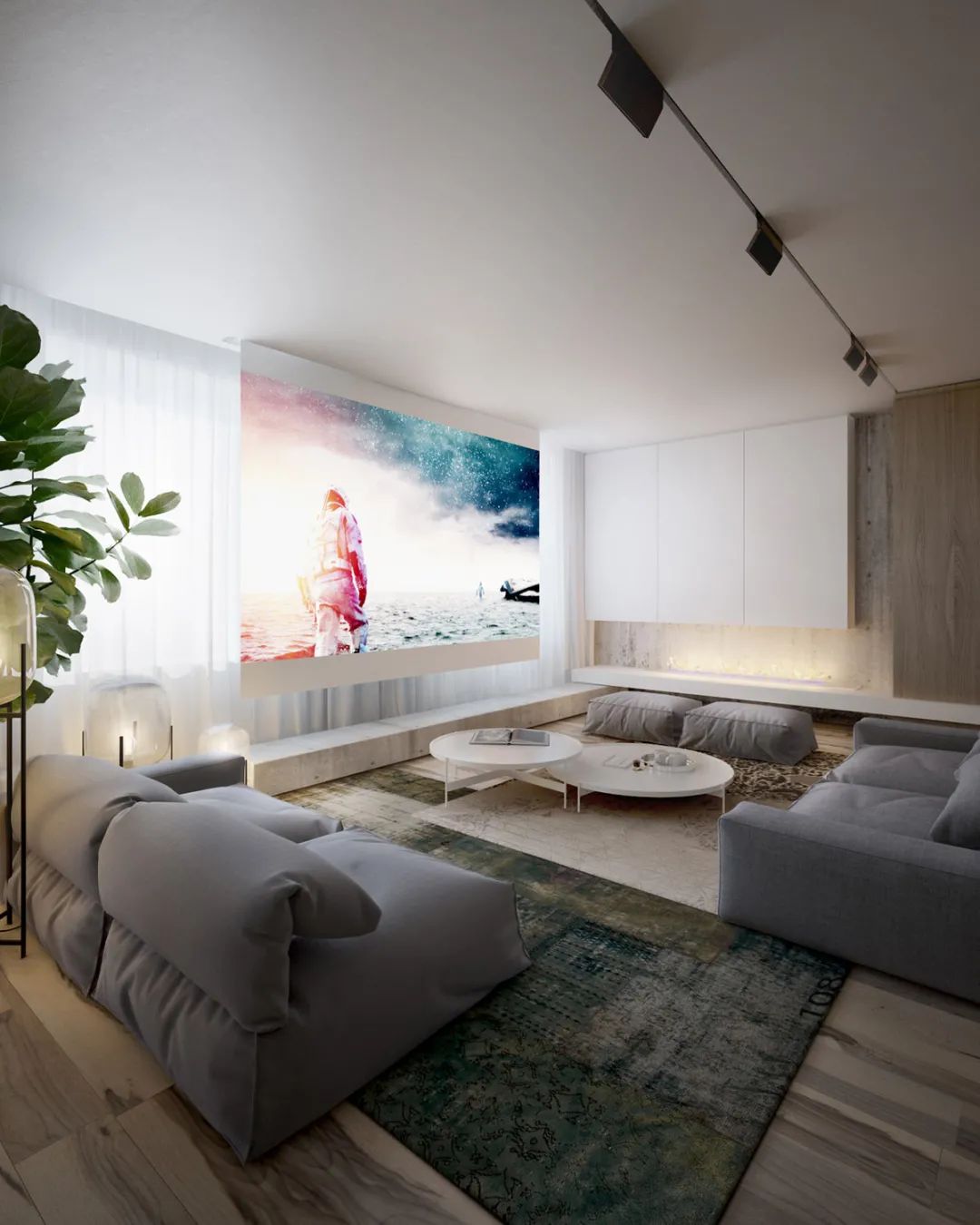 客厅背景墙收纳柜投影仪,50平米投影仪装修效果图大全