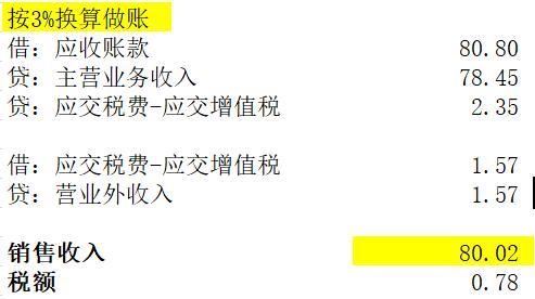 账务按1%还是3%计入营业外收入,收入怎样做账价税分离