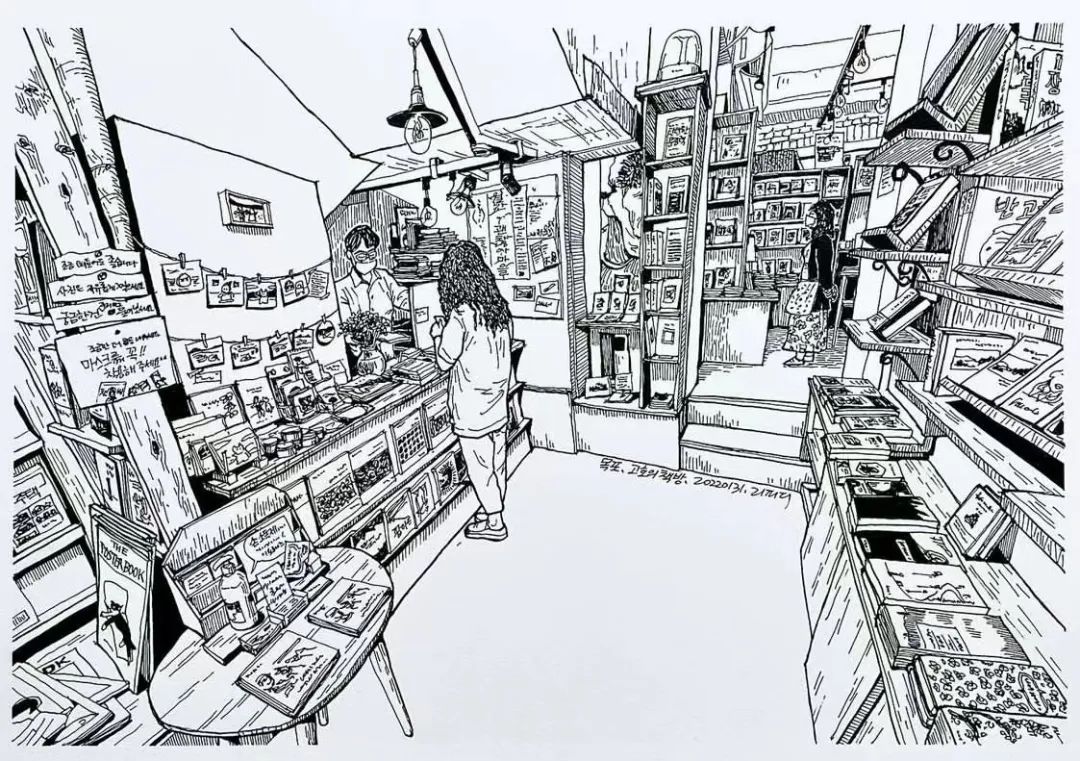 日本画家创作的铅笔街景速写,韩国速写大师