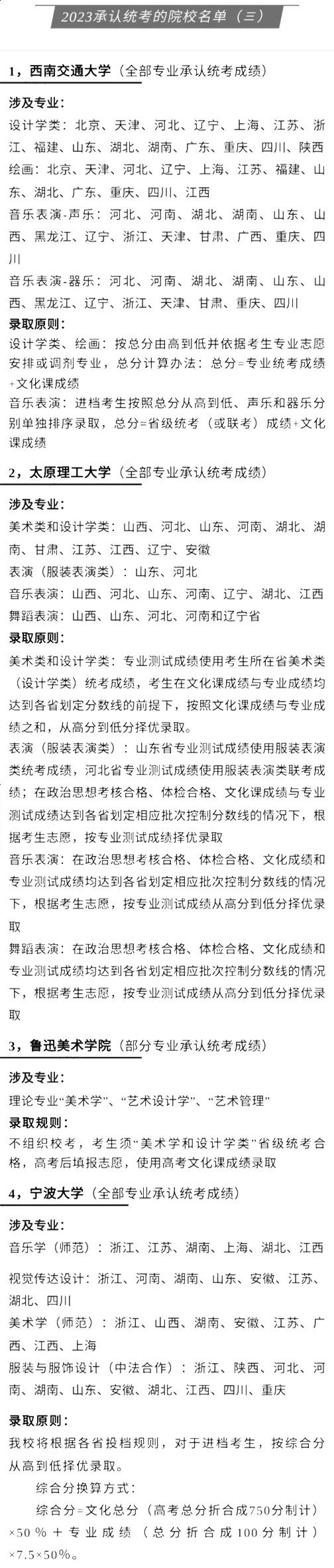 汇总！2023艺术类专业承认统考院校