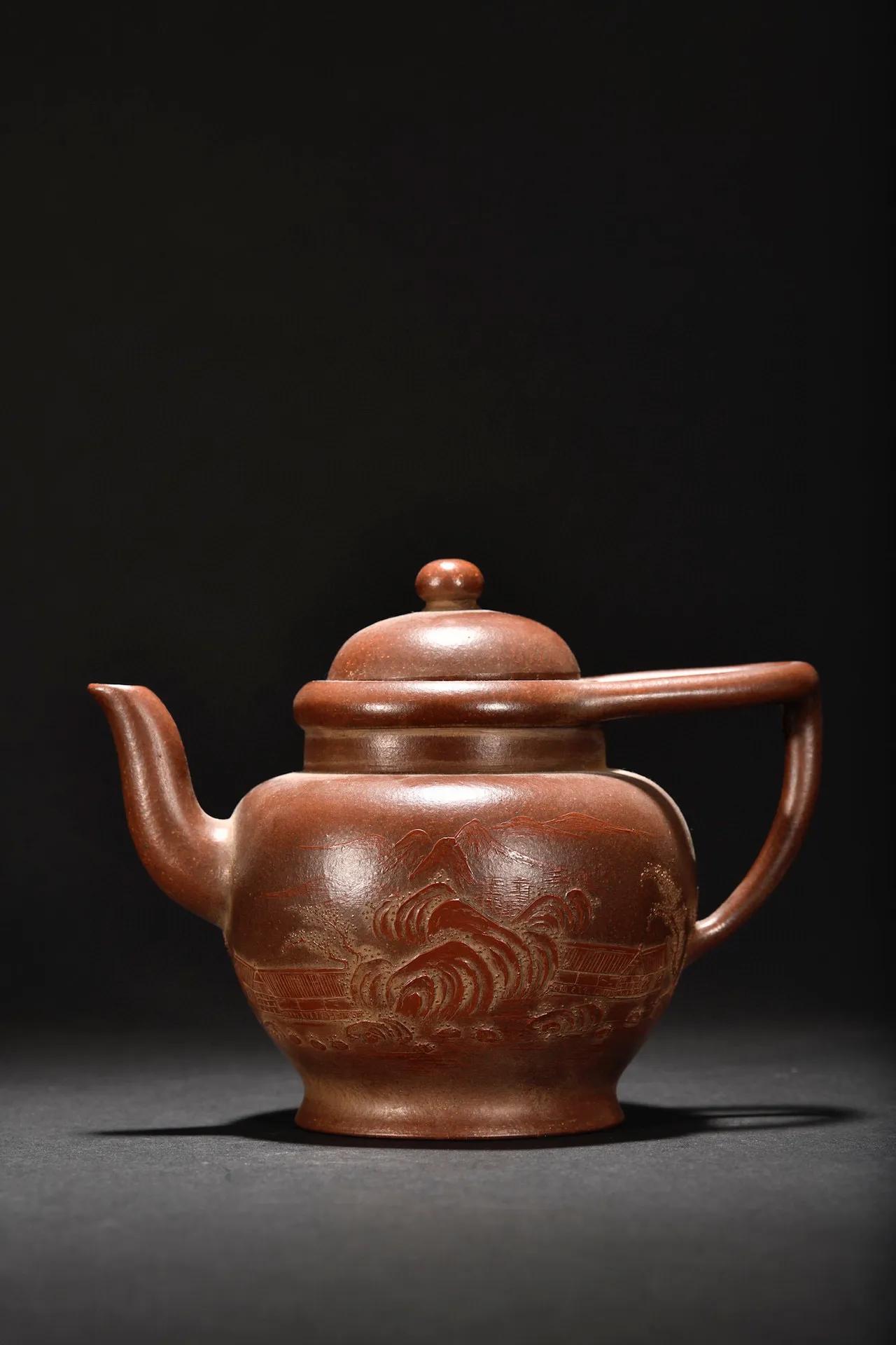 旧藏紫砂山水意境茶壶,紫砂茶壶款式名称加图片