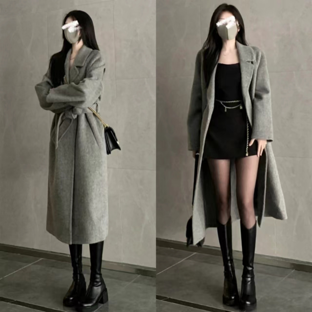 灰色大衣和黑色大衣哪个配jk好看,灰色双面羊绒牛角扣大衣小个子150
