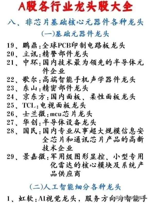 最新行业龙头股票一览表,最新行业龙头股附表