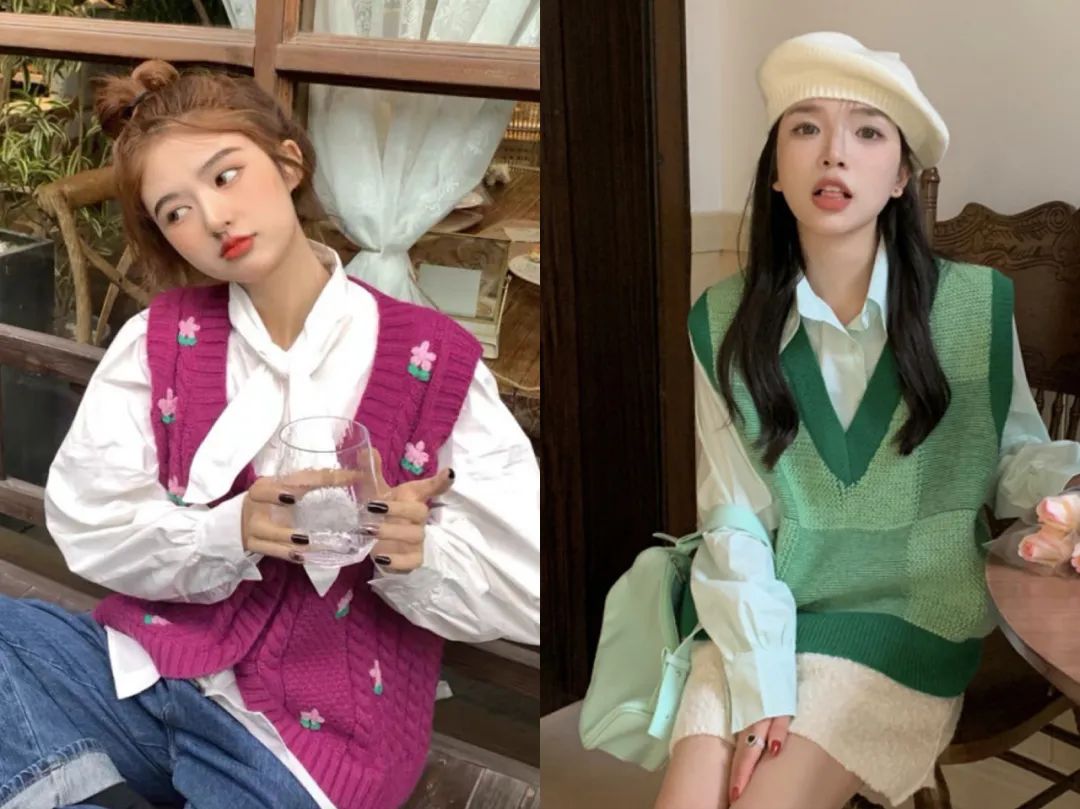 针织马甲棉麻衬衫,针织马甲衬衫下面怎么搭