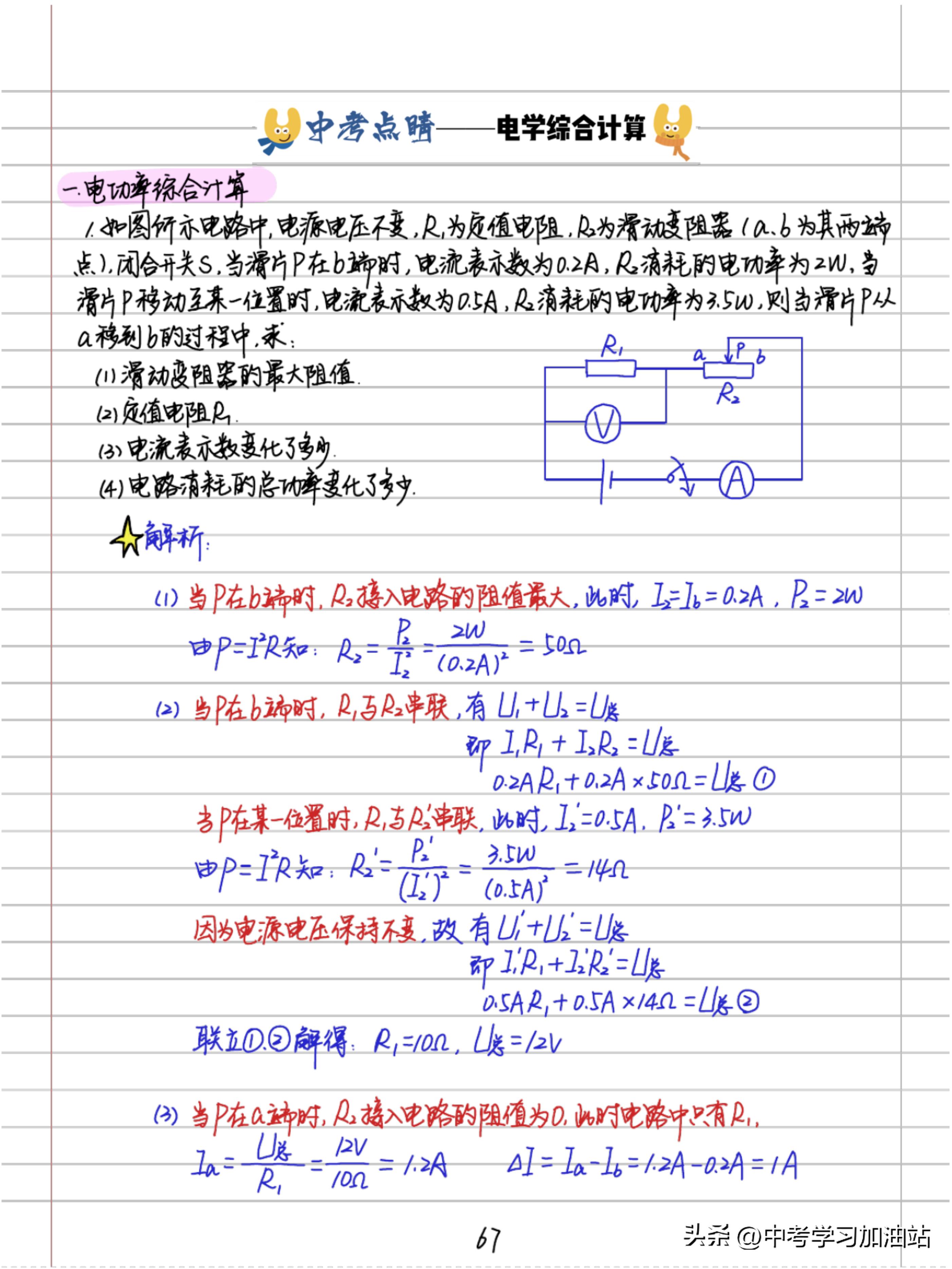 中考状元物理压轴题笔记完整版,物理好老师初中物理彩色学霸笔记